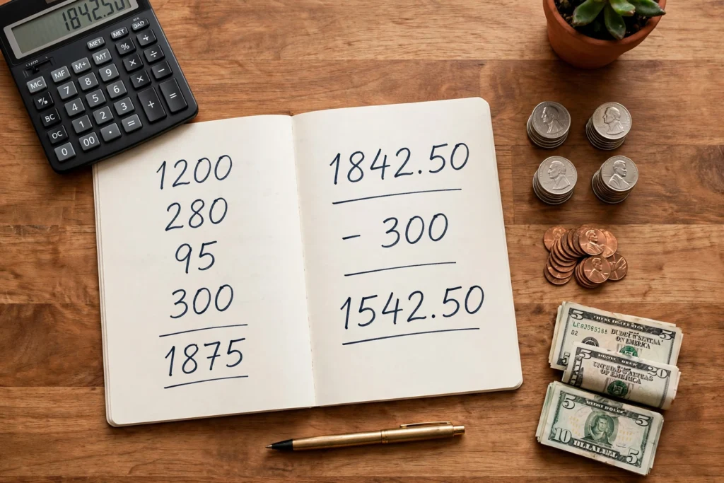 Microfinance for small businesses: budgeting workspace with calculator and notebook